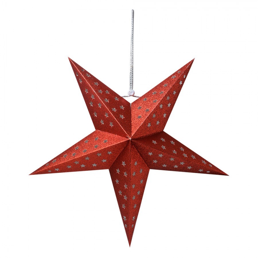 Červená závěsná vánoční papírová hvězda M - 45*15*45 cm