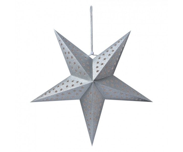 Stříbrná závěsná vánoční papírová hvězda L - 60*12*60 cm Clayre & Eef