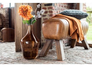 Hnědá kožená lavice v podobě gymnastické Cognac - 128*38*47 cm
