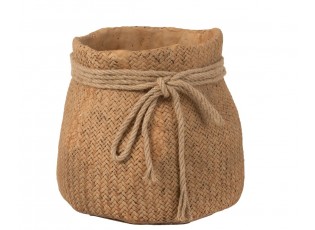 Cementový hnědý květináč v dekoru juty M - Ø 23,5*24 cm