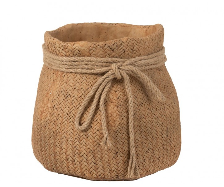 Cementový hnědý květináč v dekoru juty M - Ø 23,5*24 cm J-Line by Jolipa