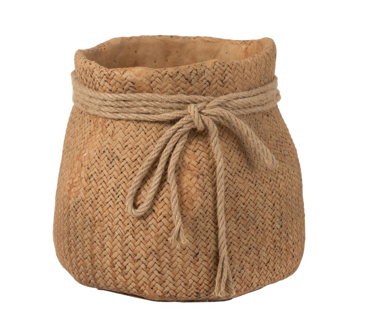 Cementový hnědý květináč v dekoru juty M - Ø 23,5*24 cm
