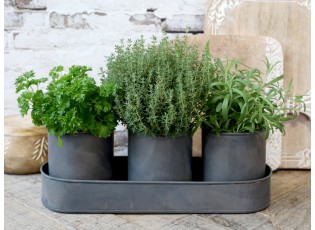 Set 3ks plechový obal na květináč s táckem Palli - Ø 10*12/ 36*12*5,5 cm