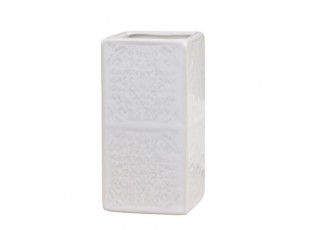 Bílý porcelánový držák na kartáčky s ornamenty - 7*7*12 cm