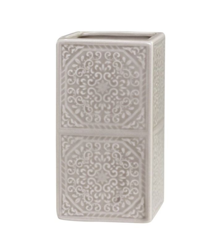 Béžový porcelánový držák na kartáčky s ornamenty - 7*7*12 cm