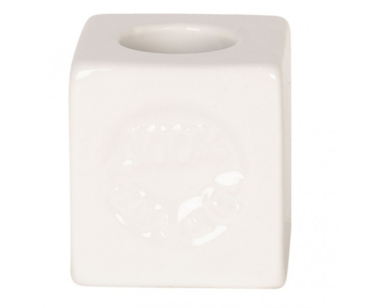 Bílý keramický držák na kartáček - 4*4*4 cm Clayre & Eef