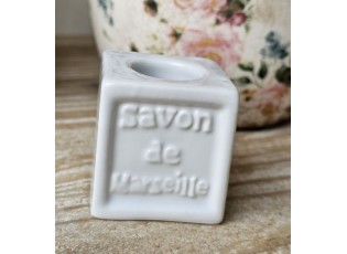Bílý porcelánový držák na kartáček Savon de Marseille - 4*4*4 / Ø 2,2/ Ø 2,9 cm