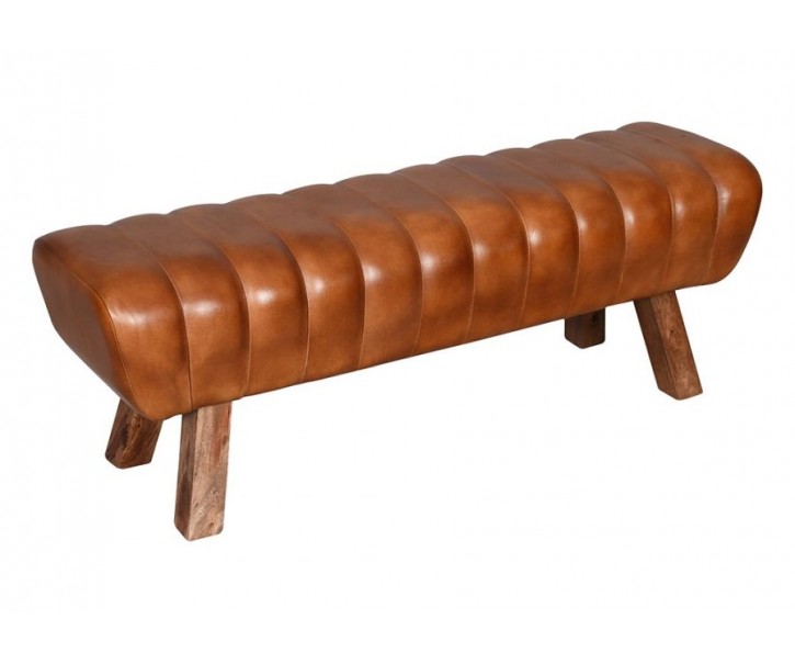 Hnědá kožená lavice v podobě gymnastické Cognac - 128*38*47 cm Clayre & Eef