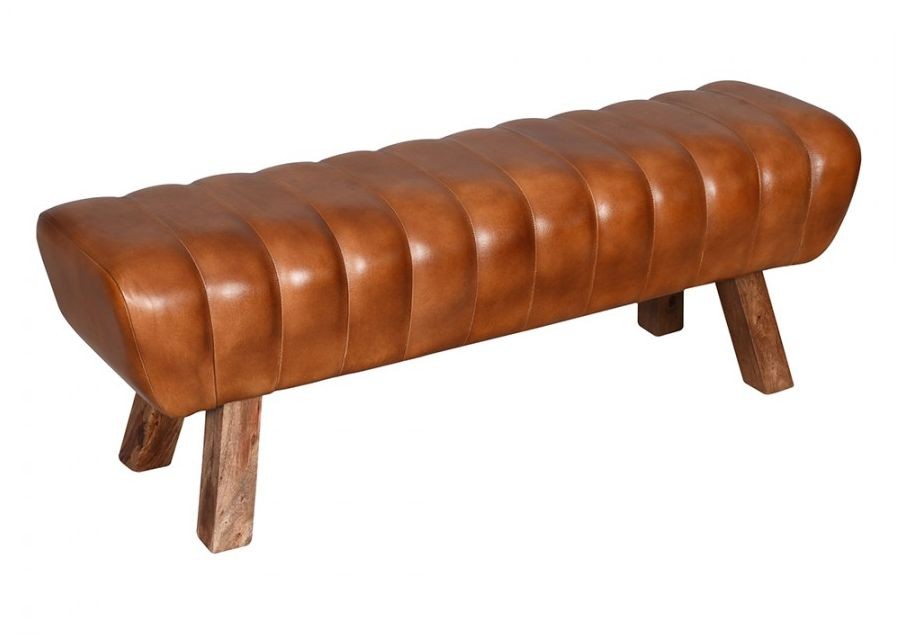 Hnědá kožená lavice v podobě gymnastické Cognac - 128*38*47 cm