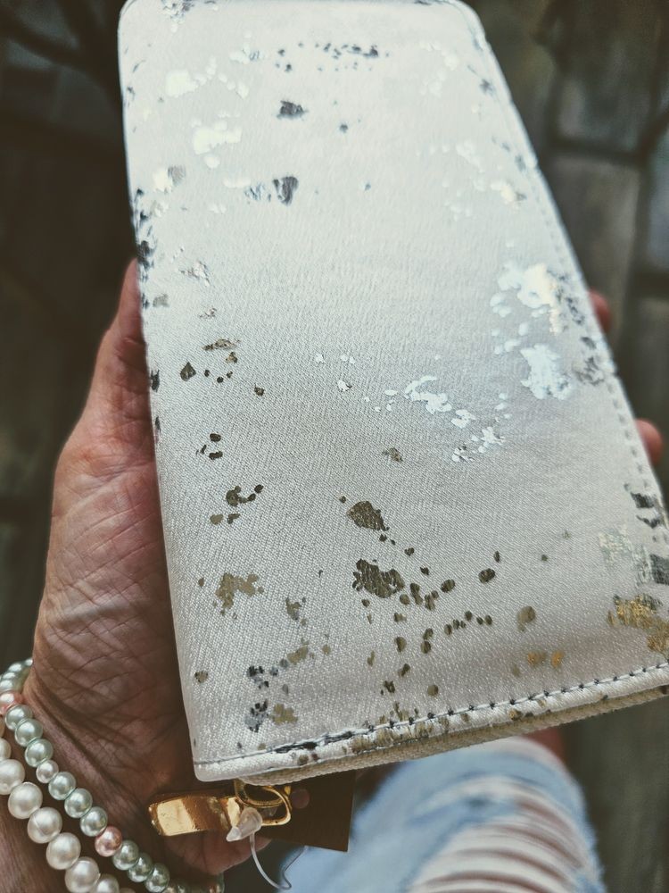 Bílá peněženka se stříbrnými mapami - 19*10 cm Clayre & Eef Bílá peněženka se stříbrnými mapami - 19*10 cm Clayre & Eef