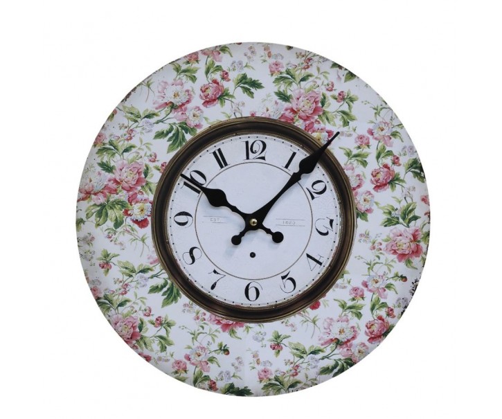 Nástěnné hodiny s květinami Flowers de Provence – 34*3cm/ 1*AA Chic Antique