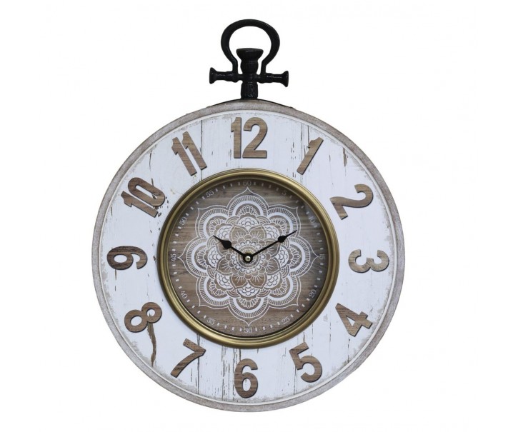 Přírodně - krémové nástěnné hodiny Mandala – 40*7*50 cm / 1*AA Chic Antique
