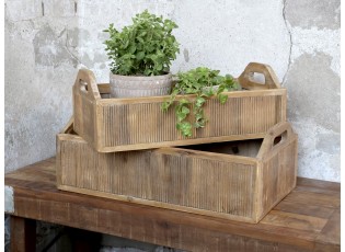 2ks hnědý antik dřevěný box / podnos s uchy Unit - 48*28*18/ 43*23*15 cm