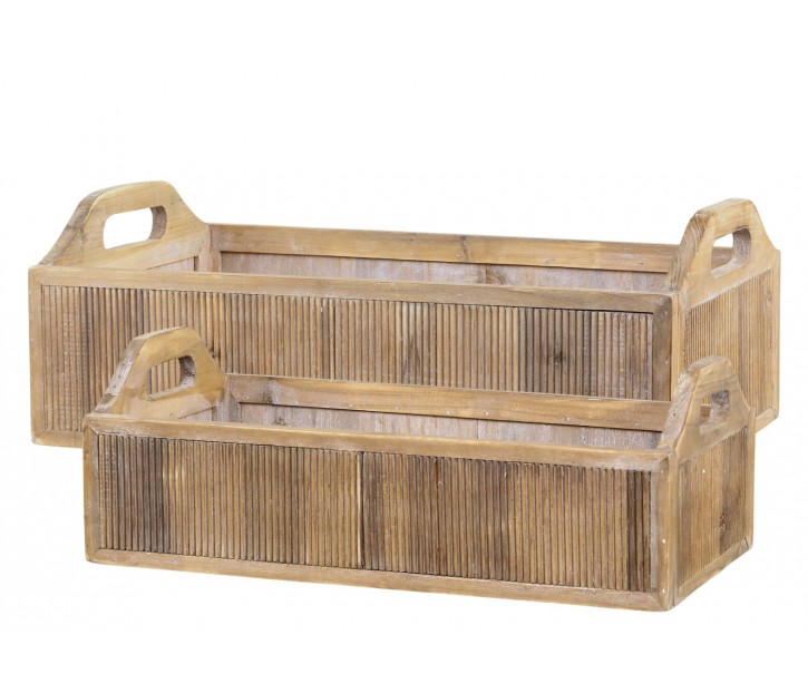 2ks hnědý antik dřevěný box / podnos s uchy Unit - 48*28*18/ 43*23*15 cm Chic Antique