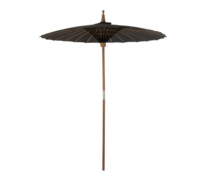 Černý slunečník s dřevěnou tyčí Lorie Wood - ∅ 200*260 cm J-Line by Jolipa