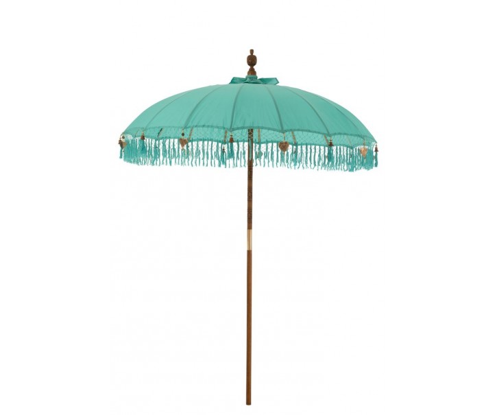 Modrý slunečník s třásněmi a dřevěnou tyčí Dayu Wood - ∅ 200*260 cm J-Line by Jolipa
