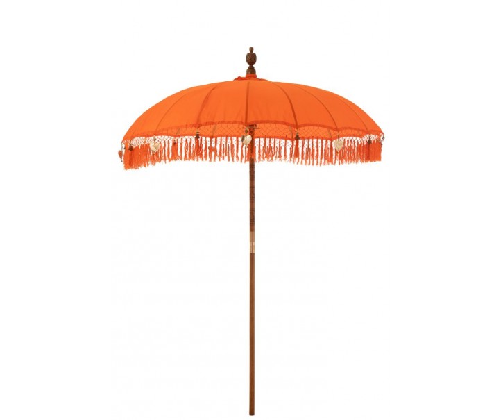 Oranžový slunečník s třásněmi a dřevěnou tyčí Dayu Wood - ∅ 200*260 cm J-Line by Jolipa