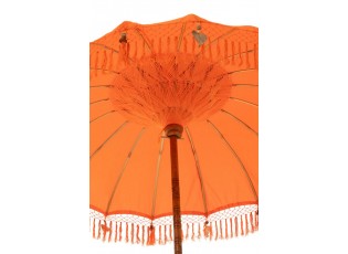 Oranžový slunečník s třásněmi a dřevěnou tyčí Dayu Wood - ∅ 200*260 cm