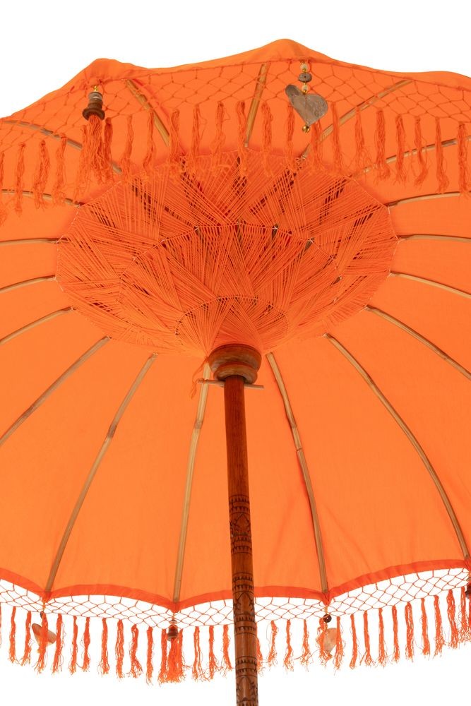 Oranžový slunečník s třásněmi a dřevěnou tyčí Dayu Wood - ∅ 200*260 cm J-Line by Jolipa Oranžový slunečník s třásněmi a dřevěnou tyčí Dayu Wood - ∅ 200*260 cm J-Line by Jolipa