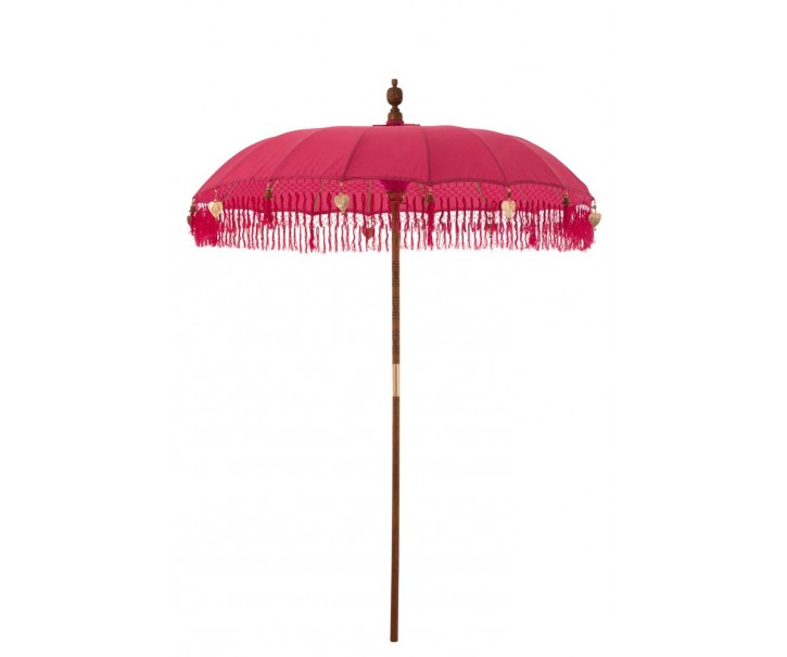 Růžový slunečník s třásněmi a dřevěnou tyčí Dayu Wood - ∅ 200*260 cm J-Line by Jolipa