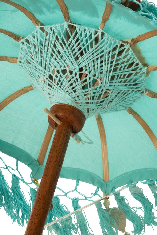Modrý slunečník na stůl s třásněmi a dřevěnou tyčí Dayu Wood - ∅ 14*85 cm J-Line by Jolipa Modrý slunečník na stůl s třásněmi a dřevěnou tyčí Dayu Wood - ∅ 14*85 cm J-Line by Jolipa