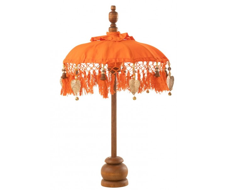 Oranžový slunečník na stůl s třásněmi a dřevěnou tyčí Dayu Wood - ∅ 14*85 cm J-Line by Jolipa