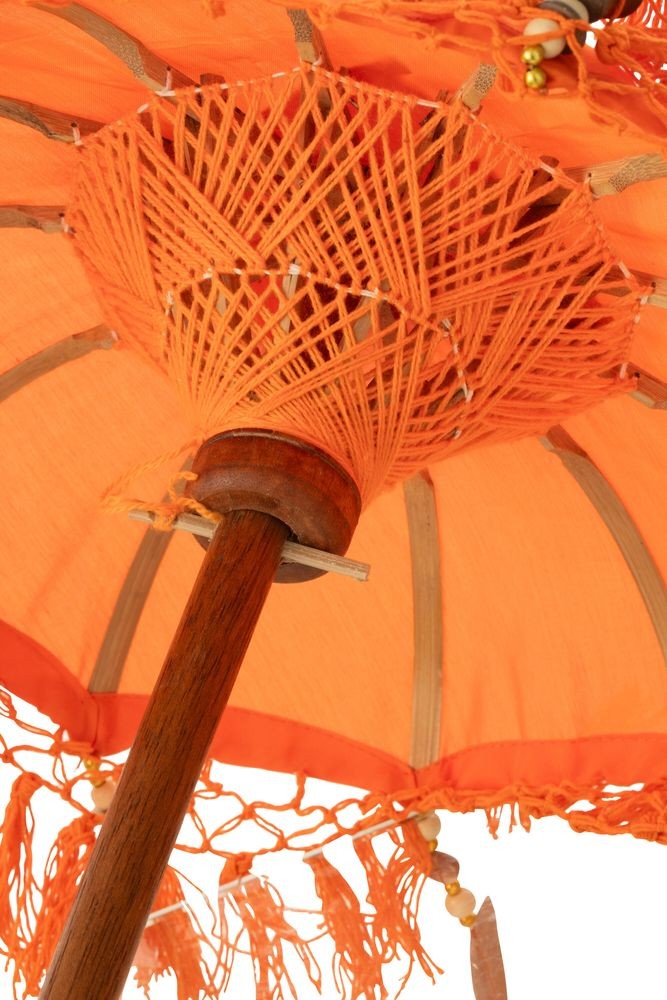 Oranžový slunečník na stůl s třásněmi a dřevěnou tyčí Dayu Wood - ∅ 14*85 cm J-Line by Jolipa Oranžový slunečník na stůl s třásněmi a dřevěnou tyčí Dayu Wood - ∅ 14*85 cm J-Line by Jolipa