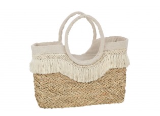 Plážová taška z mořské trávy s krajkou Beach Bag Lace - 59*16*30 cm