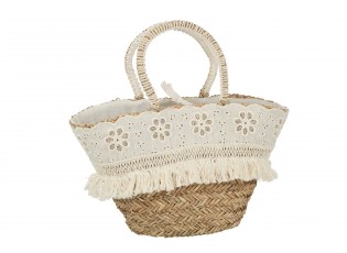 Plážová taška z mořské trávy s kytičkovou krajkou Beach Bag Lace - 59*16*30 cm