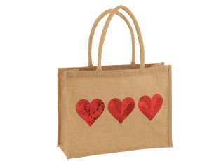 Plážová jutová taška s flitrovými srdíčky Beach Bag Jute - 43*16*33 cm