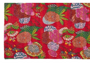 Veliká červená bavlněná plážová deka s květy a prošíváním Beach Plaid - 270*220*0,5 cm