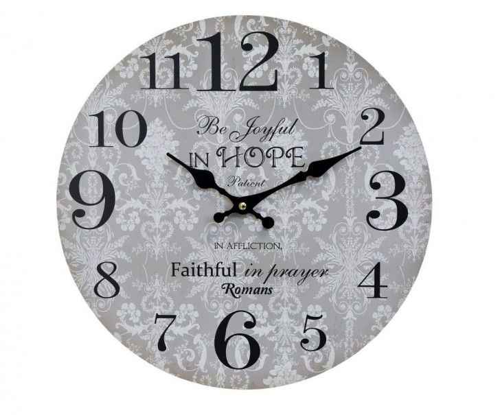 Šedé nástěnné hodiny Be Joyful in Hope – Ø 34 cm/ 1*AA Chic Antique