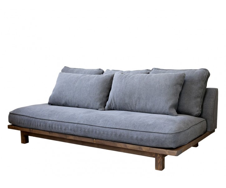 Šedá 3-místná pohovka s dřevěným rámem a 5ti polštáři Ninna - 200*97*78 cm Chic Antique