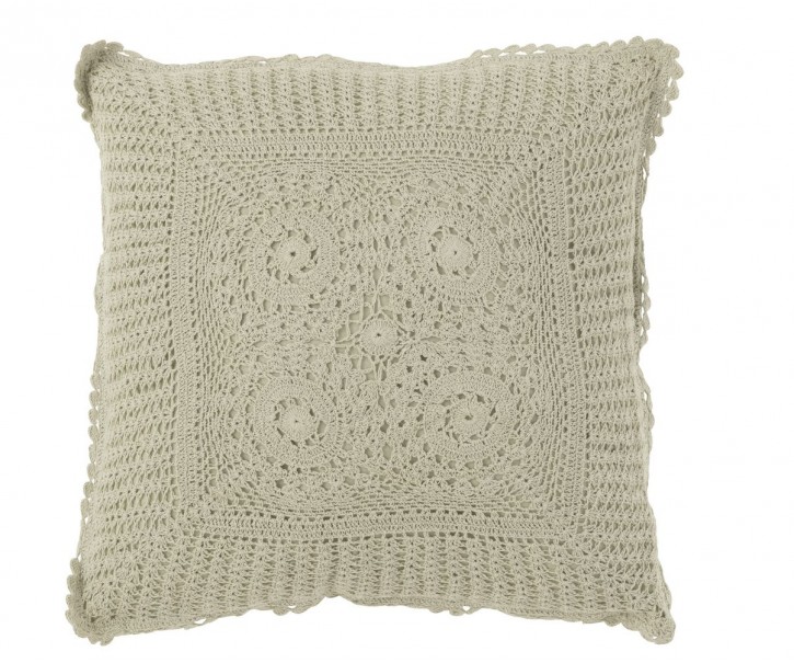 Béžovo-zelený bavlněný polštář s krajkou Lace green - 42*12*42cm J-Line by Jolipa