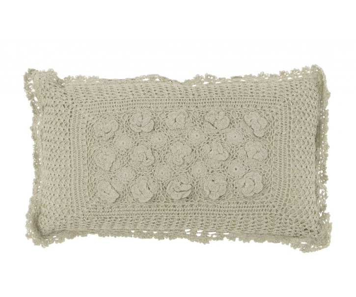 Světle zelený bavlněný polštář s krajkou Lace green - 50*10*30cm J-Line by Jolipa