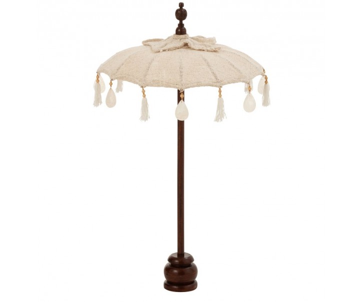 Béžový slunečník na stůl s třásněmi a dřevěnou tyčí a mušlemi Boho - ∅ 57*90 cm J-Line by Jolipa