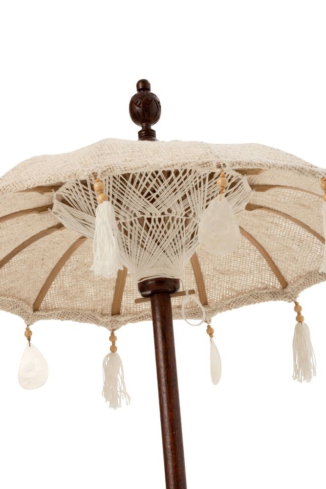 Béžový slunečník na stůl s třásněmi a dřevěnou tyčí a mušlemi Boho - ∅ 57*90 cm J-Line by Jolipa Béžový slunečník na stůl s třásněmi a dřevěnou tyčí a mušlemi Boho - ∅ 57*90 cm J-Line by Jolipa