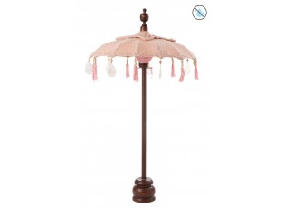 Broskvový slunečník na stůl s dřevěnou tyčí a mušlemi Boho - ∅ 57*90 cm
