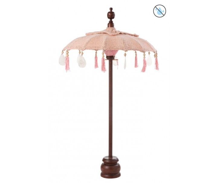 Broskvový slunečník na stůl s dřevěnou tyčí a mušlemi Boho - ∅ 57*90 cm J-Line by Jolipa