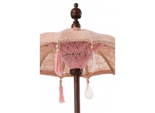Broskvový slunečník na stůl s dřevěnou tyčí a mušlemi Boho - ∅ 57*90 cm