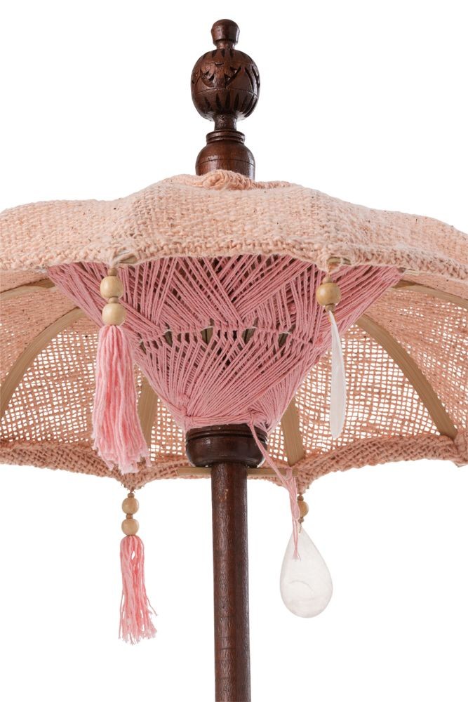 Broskvový slunečník na stůl s dřevěnou tyčí a mušlemi Boho - ∅ 57*90 cm J-Line by Jolipa Broskvový slunečník na stůl s dřevěnou tyčí a mušlemi Boho - ∅ 57*90 cm J-Line by Jolipa