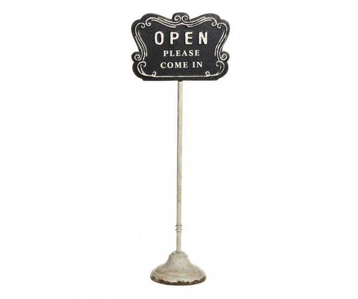 Černo-béžová antik litinová cedule Open/ Closed na noze – 25*15*70 cm Chic Antique