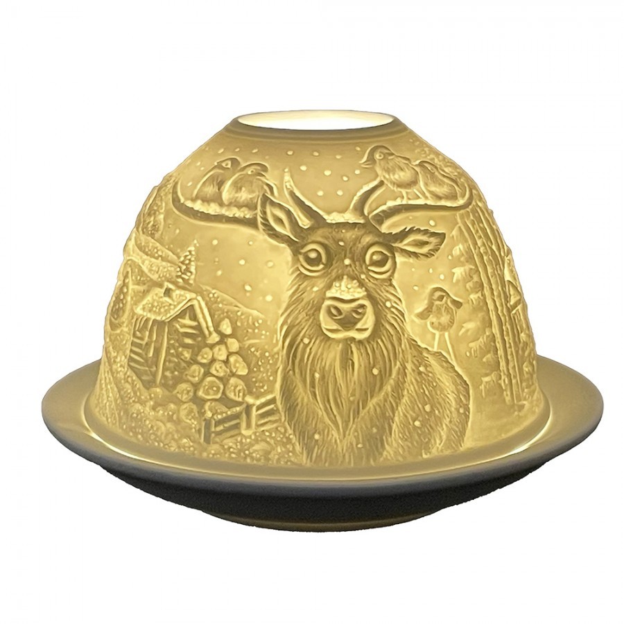 Bílý porcelánový svícen na čajovou svíčku jelen Paollo - Ø 12 * 8 cm Clayre & Eef Bílý porcelánový svícen na čajovou svíčku jelen Paollo - Ø 12 * 8 cm Clayre & Eef