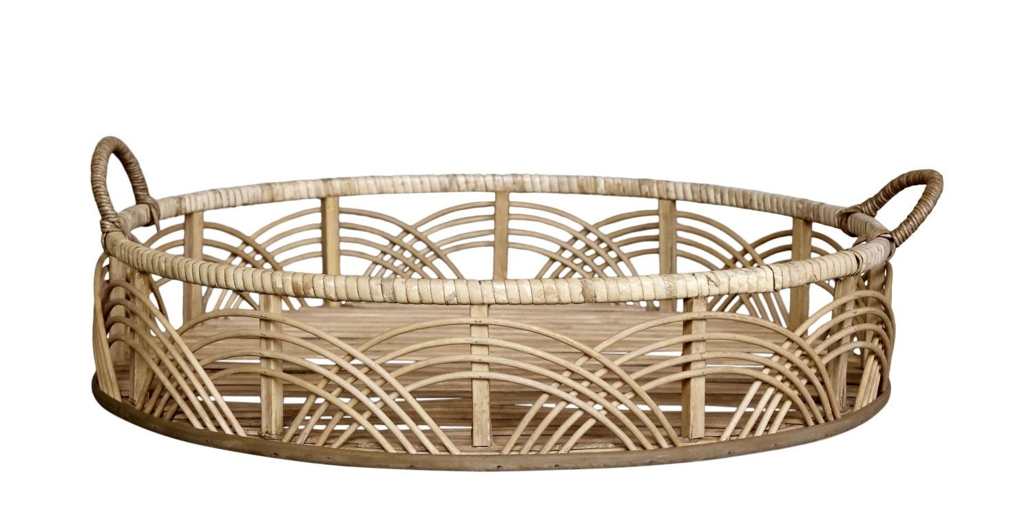 Přírodní bambusový kulatý podnos s uchy French - Ø 45*15 cm Chic Antique Přírodní bambusový kulatý podnos s uchy French - Ø 45*15 cm Chic Antique