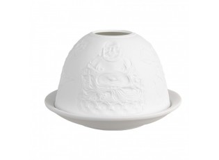 Bílý porcelánový svícen Paollo na čajovou svíčku Buddha - Ø 12 * 8 cm
