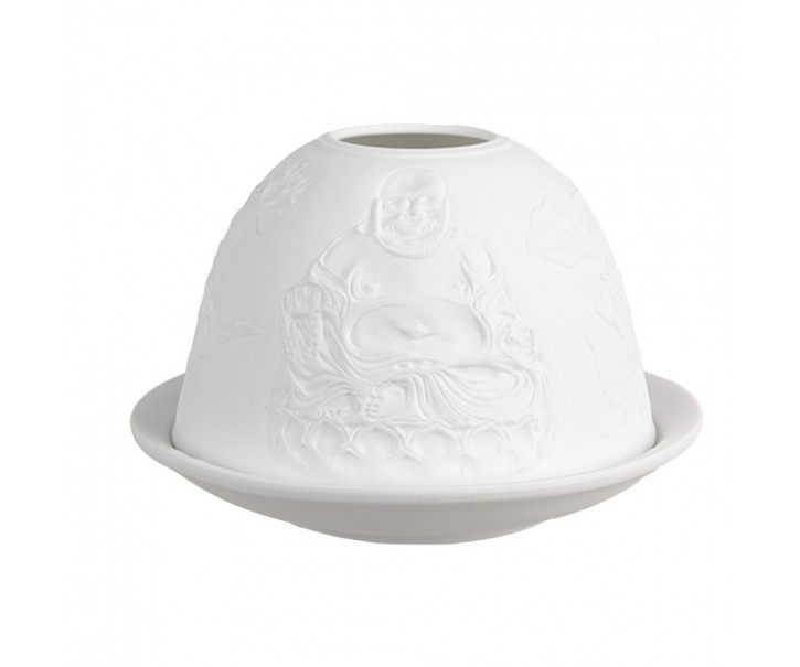 Bílý porcelánový svícen Paollo na čajovou svíčku Buddha - Ø 12 * 8 cm Clayre & Eef