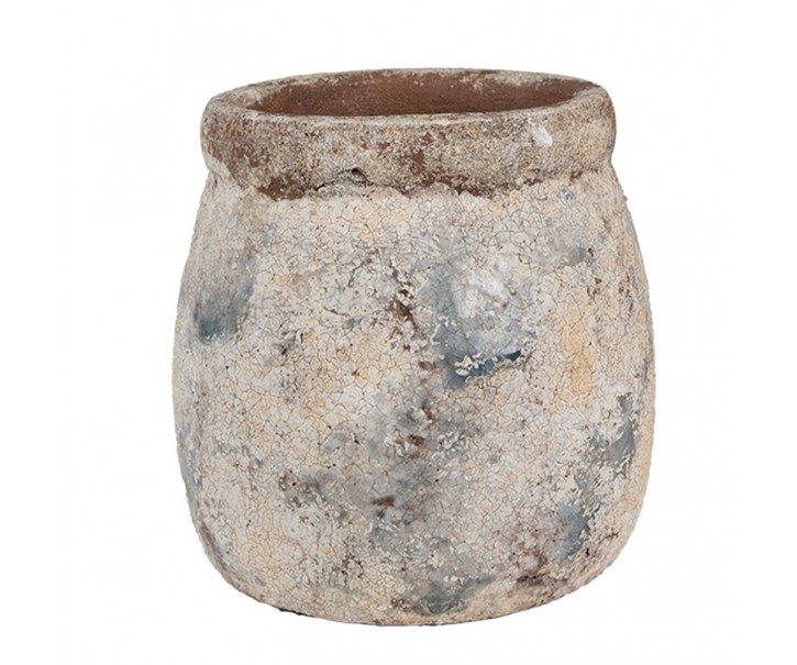 Dekorativní béžovo-hnědý antik terakotový květináč Teracci - Ø 14 * 14 cm Clayre & Eef