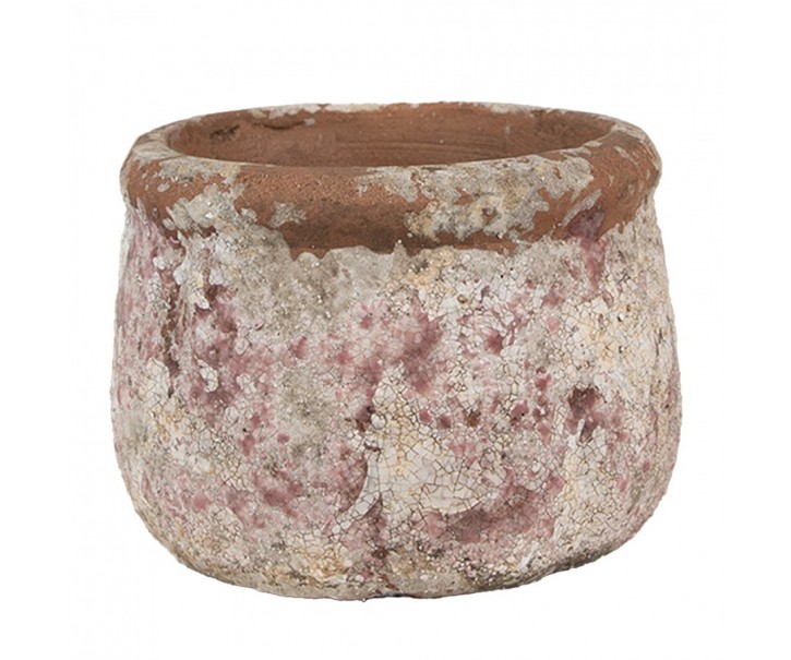 Dekorativní béžový antik terakotový květináč Teracci - Ø 13*9 cm Clayre & Eef