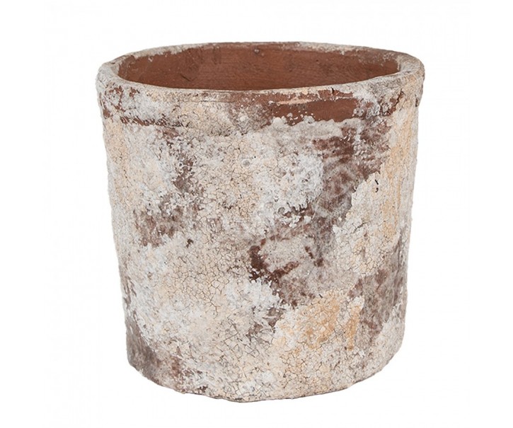 Dekorativní béžovo-zelený antik terakotový květináč Teracci - Ø 18*15 cm Clayre & Eef