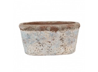 Oválný dekorativní béžovo-modrý antik terakotový květináč Teracci - 19*11*10 cm